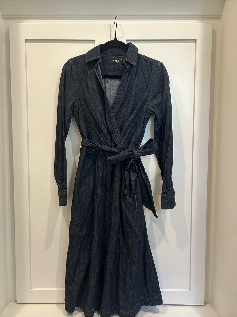 Lauren Ralph Lauren Dark Wash Denim Wrap Midi Dress Size 2